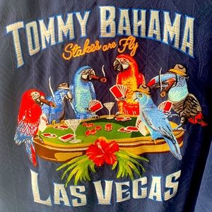 Tommy Bahama shirt shirt sleeve button down,Stakes are Fly print design